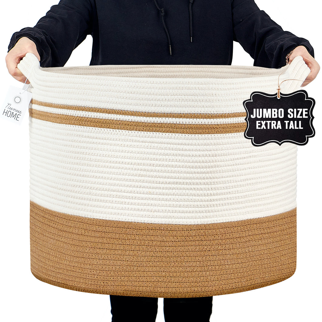 Nunus Home Jumbo Decorative Cotton Rope Basket-Natural&Beige