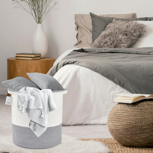Nunus Home Large Decorative Cotton Rope Basket-Natural&Grey