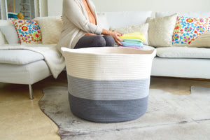 Nunus Home Jumbo Decorative Cotton Rope Basket-3 color Grey