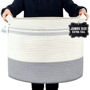 Nunus Home Jumbo Decorative Cotton Rope Basket-Natural&Grey