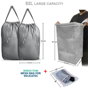 Collapsible Laundry Hamper with 2 removable Laundry Bags-Grey