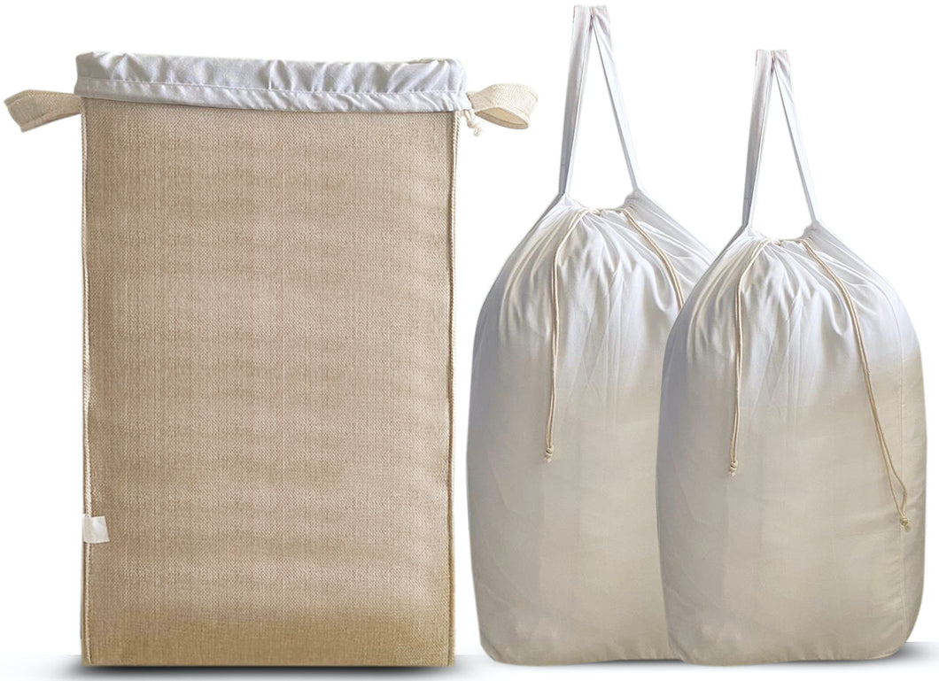 Collapsible Laundry Hamper with 2 removable Laundry Bags-Beige